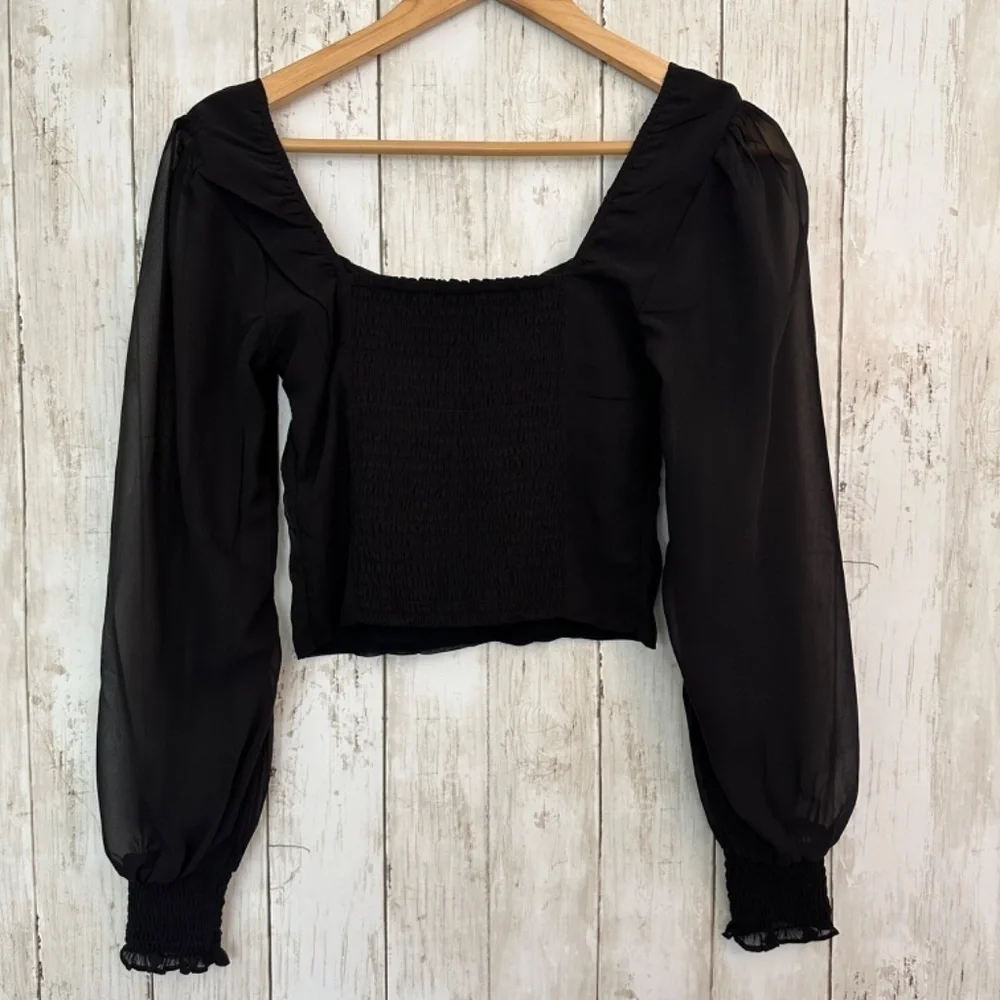 Abercrombie & Fitch Top Womens XS Babydoll Style Black Sheer Sleeve Lined Y2K